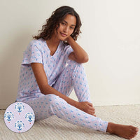 Printed Peruvian Cotton Women's Jogger Pants Pajama Set - Petite Floral, XS,Petite Floral