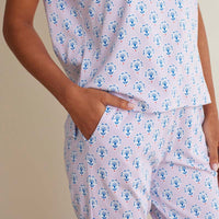 Printed Peruvian Cotton Women's Jogger Pants Pajama Set - Petite Floral, XS,Petite Floral