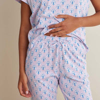 Printed Peruvian Cotton Women's Jogger Pants Pajama Set - Petite Floral, XS,Petite Floral