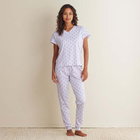 Printed Peruvian Cotton Women's Jogger Pants Pajama Set - Petite Floral, XS,Petite Floral