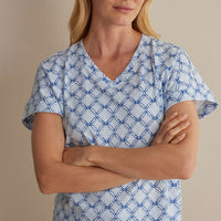 Printed Peruvian Cotton Women's Jogger Pants Pajama Set - Mosaic Blue, XXL,Mosaic Blue
