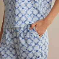 Printed Peruvian Cotton Women's Jogger Pants Pajama Set - Mosaic Blue, XXL,Mosaic Blue