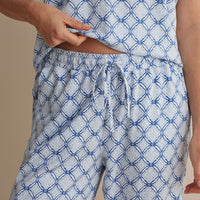 Printed Peruvian Cotton Women's Jogger Pants Pajama Set - Mosaic Blue, XXL,Mosaic Blue