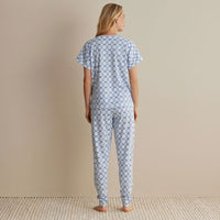 Printed Peruvian Cotton Women's Jogger Pants Pajama Set - Mosaic Blue, XXL,Mosaic Blue