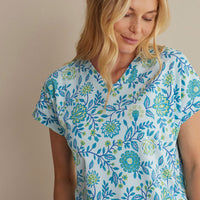 Printed Peruvian Cotton Women's Jogger Pants Pajama Set - Floral Trail Blue, XXL,Floral Trail Blue