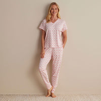 Printed Peruvian Cotton Women's Jogger Pants Pajama Set - Mosaic Pink, XXL,Mosaic Pink