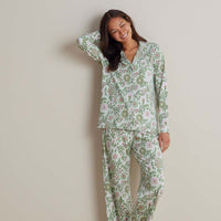 Printed Peruvian Cotton Women's Button-Down Pajama Set - Floral Trail, XXL,Floral Trail
