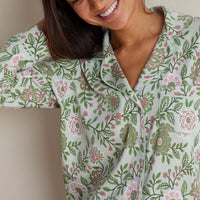 Printed Peruvian Cotton Women's Button-Down Pajama Set - Floral Trail, XXL,Floral Trail