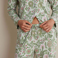 Printed Peruvian Cotton Women's Button-Down Pajama Set - Floral Trail, XXL,Floral Trail