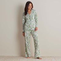 Printed Peruvian Cotton Women's Button-Down Pajama Set - Floral Trail, XXL,Floral Trail