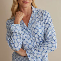 Printed Peruvian Cotton Women's Button-Down Pajama Set - Mosaic Blue, XXL,Mosaic Blue