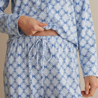 Printed Peruvian Cotton Women's Button-Down Pajama Set - Mosaic Blue, XXL,Mosaic Blue