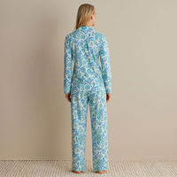 Printed Peruvian Cotton Women's Button-Down Pajama Set - Floral Trail Blue, XXL,Floral Trail Blue