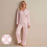 Printed Peruvian Cotton Women's Button-Down Pajama Set - Mosaic Pink, XXL,Mosaic Pink