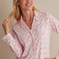 Printed Peruvian Cotton Women's Button-Down Pajama Set - Mosaic Pink, XXL,Mosaic Pink