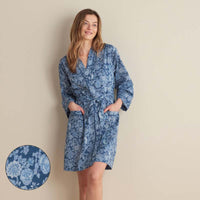 Printed Voile Women's Kimono Robe - Indigo Floral, M/L,Indigo Floral