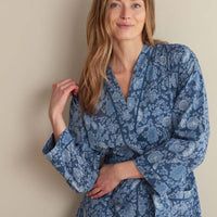 Printed Voile Women's Kimono Robe - Indigo Floral, M/L,Indigo Floral