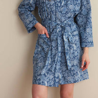 Printed Voile Women's Kimono Robe - Indigo Floral, M/L,Indigo Floral