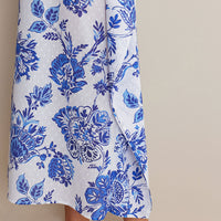 Printed Voile Women's Caftan Dress - Watercolor Floral Deep Blue, XS/S,Watercolor Floral Deep Blue