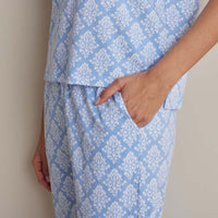 Printed Pima Cotton Women's Jogger Pants Pajama Set - Lisbon Blue, S,Lisbon Blue