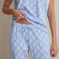 Printed Pima Cotton Women's Jogger Pants Pajama Set - Lisbon Blue, S,Lisbon Blue