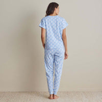 Printed Pima Cotton Women's Jogger Pants Pajama Set - Lisbon Blue, S,Lisbon Blue