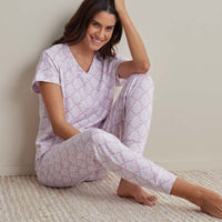 Printed Pima Cotton Women's Jogger Pants Pajama Set - Lisbon Mauve, S,Lisbon Mauve