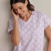 Printed Pima Cotton Women's Jogger Pants Pajama Set - Lisbon Mauve, S,Lisbon Mauve