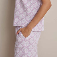 Printed Pima Cotton Women's Jogger Pants Pajama Set - Lisbon Mauve, S,Lisbon Mauve