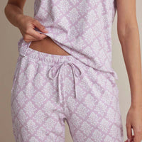 Printed Pima Cotton Women's Jogger Pants Pajama Set - Lisbon Mauve, S,Lisbon Mauve
