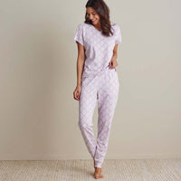 Printed Pima Cotton Women's Jogger Pants Pajama Set - Lisbon Mauve, S,Lisbon Mauve