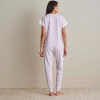 Printed Pima Cotton Women's Jogger Pants Pajama Set - Lisbon Mauve, S,Lisbon Mauve