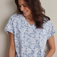 Printed Pima Cotton Women's Jogger Pants Pajama Set - Blue Garden, XXL,Blue Garden