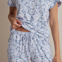 Printed Pima Cotton Women's Jogger Pants Pajama Set - Blue Garden, XXL,Blue Garden