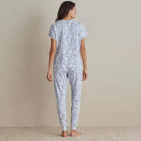 Printed Pima Cotton Women's Jogger Pants Pajama Set - Blue Garden, XXL,Blue Garden