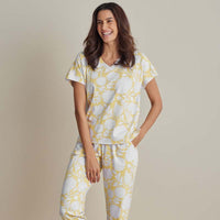 Printed Pima Cotton Women's Jogger Pants Pajama Set - Avignon, XXL,Avignon