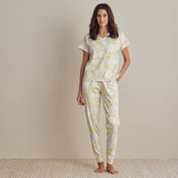 Printed Pima Cotton Women's Jogger Pants Pajama Set - Avignon, XXL,Avignon