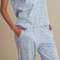 Printed Pima Cotton Women's Jogger Pants Pajama Set - Damask Blue, XXL,Damask Blue