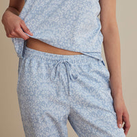 Printed Pima Cotton Women's Jogger Pants Pajama Set - Damask Blue, XXL,Damask Blue