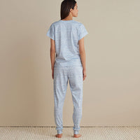 Printed Pima Cotton Women's Jogger Pants Pajama Set - Damask Blue, XXL,Damask Blue
