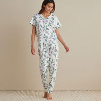 Printed Pima Cotton Women's Jogger Pants Pajama Set - Quiet Garden, XXL,Quiet Garden