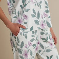Printed Pima Cotton Women's Jogger Pants Pajama Set - Quiet Garden, XXL,Quiet Garden