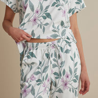 Printed Pima Cotton Women's Jogger Pants Pajama Set - Quiet Garden, XXL,Quiet Garden