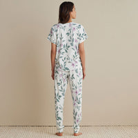 Printed Pima Cotton Women's Jogger Pants Pajama Set - Quiet Garden, XXL,Quiet Garden