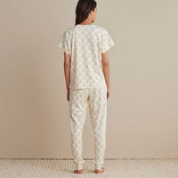 Printed Pima Cotton Women's Jogger Pants Pajama Set - Butti Bouquet, XXL,Butti Bouquet