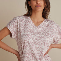 Printed Pima Cotton Women's Jogger Pants Pajama Set - Damask Taupe, XXL,Damask Taupe