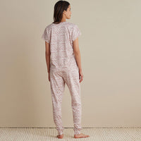 Printed Pima Cotton Women's Jogger Pants Pajama Set - Damask Taupe, XXL,Damask Taupe