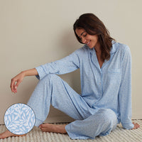 Cotton Modal Women's Button-Down Pajama Set - Vintage Leaf, XXL,Vintage Leaf