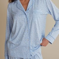 Cotton Modal Women's Button-Down Pajama Set - Vintage Leaf, XXL,Vintage Leaf