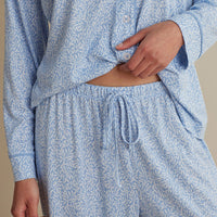 Cotton Modal Women's Button-Down Pajama Set - Vintage Leaf, XXL,Vintage Leaf